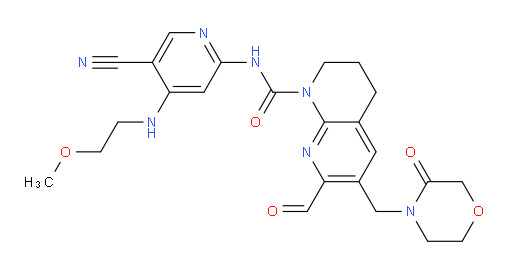 N-[5-Cyano-4-[(2-methoxyethyl)amino]-2-pyridinyl]-7-formyl-3,4-dihydro-6-[(3-oxo-4-morpholinyl)methyl]-1,8-naphthyridine-1(2H)-carboxamide (ACI)