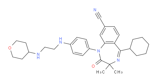 5-Cyclohexyl-2,3-dihydro-3,3-dimethyl-2-oxo-1-[4-[[2-[(tetrahydro-2H-pyran-4-yl)amino]ethyl]amino]phenyl]-1H-1,4-benzodiazepine-8-carbonitrile (ACI)