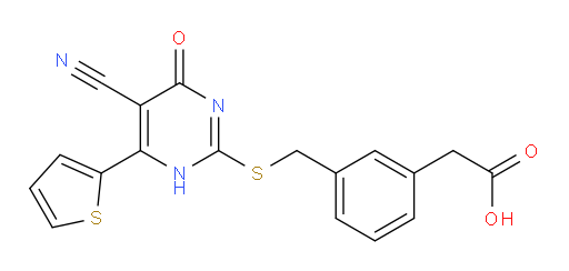 3-[[[5-Cyano-1,6-dihydro-6-oxo-4-(2-thienyl)-2-pyrimidinyl]thio]methyl]benzeneacetic acid (ACI)