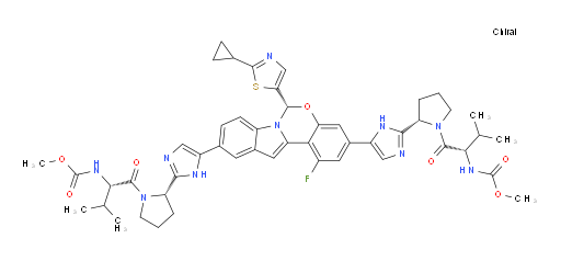 C,C′-Dimethyl N,N′-[[(6S)-6-(2-cyclopropyl-5-thiazolyl)-1-fluoro-6H-indolo[1,2-c][1,3]benzoxazine-3,10-diyl]bis[1H-imidazole-5,2-diyl-(2S)-2,1-pyrrolidinediyl[(1S)-1-(1-methylethyl)-2-oxo-2,1-ethanediyl]]]bis[carbamate] (ACI)