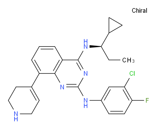 N2-(3-Chloro-4-fluorophenyl)-N4-[(1R)-1-cyclopropylpropyl]-8-(1,2,3,6-tetrahydro-4-pyridinyl)-2,4-quinazolinediamine (ACI)