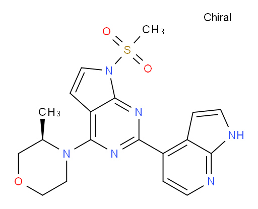 7H-Pyrrolo[2,3-d]pyrimidine, 4-[(3R)-3-methyl-4-morpholinyl]-7-(methylsulfonyl)-2-(1H-pyrrolo[2,3-b]pyridin-4-yl)- (ACI)