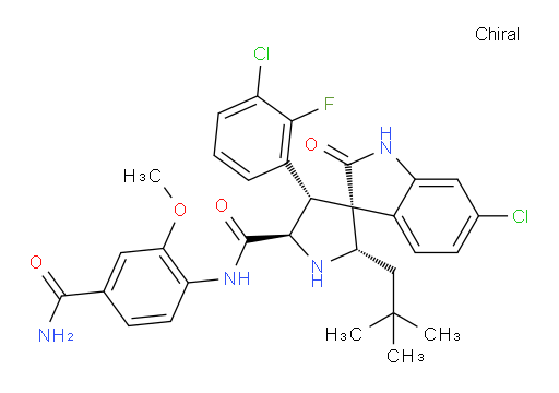 (2′S,3R,4′S,5′R)-N-[4-(Aminocarbonyl)-2-methoxyphenyl]-6-chloro-4′-(3-chloro-2-fluorophenyl)-2′-(2,2-dimethylpropyl)-1,2-dihydro-2-oxospiro[3H-indole-3,3′-pyrrolidine]-5′-carboxamide (ACI)