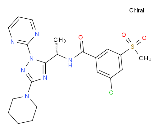 (S)-3-chloro-5-(methylsulfonyl)-N-(1-(3-(piperidin-1-yl)-1-(pyrimidin-2-yl)-1H-1,2,4-triazol-5-yl)ethyl)benzamide
