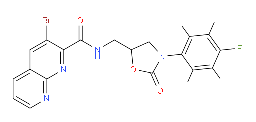 3-bromo-N-((2-oxo-3-(perfluorophenyl)oxazolidin-5-yl)methyl)-1,8-naphthyridine-2-carboxamide