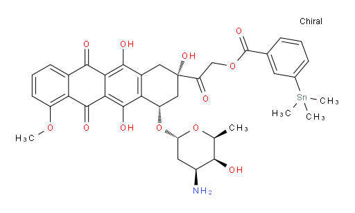 2-((2S,4S)-4-(((2R,4S,5S,6S)-4-amino-5-hydroxy-6-methyltetrahydro-2H-pyran-2-yl)oxy)-2,5,12-trihydroxy-7-methoxy-6,11-dioxo-1,2,3,4,6,11-hexahydrotetracen-2-yl)-2-oxoethyl 3-(trimethylstannyl)benzoate