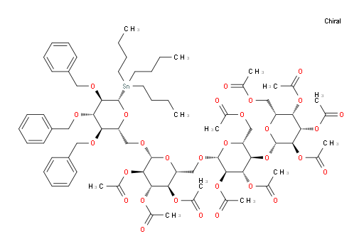 (2R,3S,4S,5R,6S)-2-(acetoxymethyl)-6-(((2R,3R,4S,5R,6R)-4,5-diacetoxy-2-(acetoxymethyl)-6-(((2R,3R,4S,5R,6R)-3,4,5-triacetoxy-6-(((2R,3R,4S,5R,6S)-3,4,5-tris(benzyloxy)-6-(tributylstannyl)tetrahydro-2H-pyran-2-yl)methoxy)tetrahydro-2H-pyran-2-yl)methoxy)tetrahydro-2H-pyran-3-yl)oxy)tetrahydro-2H-pyran-3,4,5-triyl triacetate