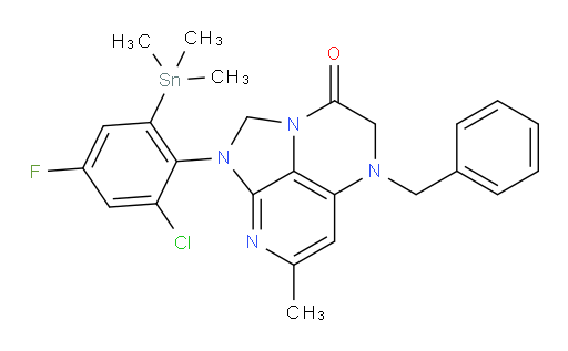 5-benzyl-1-(2-chloro-4-fluoro-6-(trimethylstannyl)phenyl)-7-methyl-4,5-dihydro-1H-1,2a,5,8-tetraazaacenaphthylen-3(2H)-one