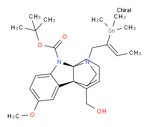 (4bS,8aR)-tert-butyl 5-(hydroxymethyl)-3-methoxy-10-((Z)-2-(trimethylstannyl)but-2-en-1-yl)-7H-8a,4b-(epiminoethano)carbazole-9(8H)-carboxylate