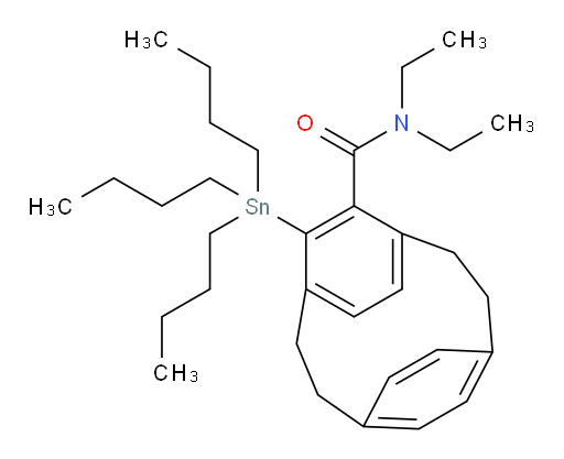 Tricyclo[8.2.2.24,7]hexadeca-4,6,10,12,13,15-hexaene-5-carboxamide, N,N-diethyl-6-(tributylstannyl)-
