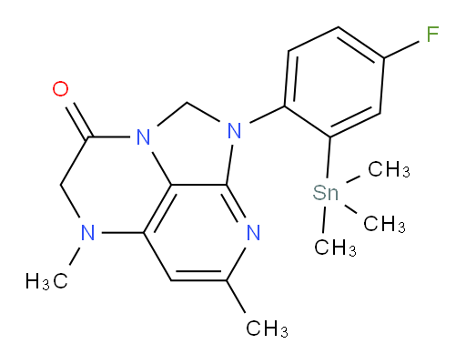 1-(4-fluoro-2-(trimethylstannyl)phenyl)-5,7-dimethyl-4,5-dihydro-1H-1,2a,5,8-tetraazaacenaphthylen-3(2H)-one