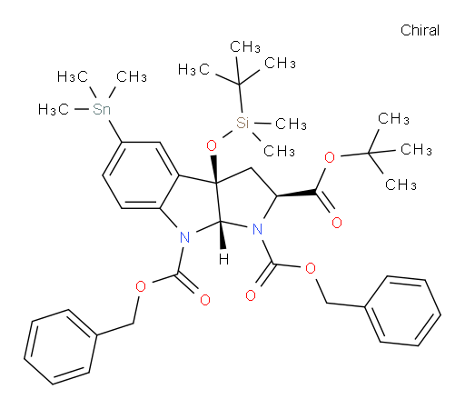 (2S,3aR,8aR)-1,8-二苄基 2-叔丁基 3a-((叔丁基二甲基sil氧基))-5-(三甲基锡基)-3,3a-二氢吡咯并[2,3-b]吲哚-1,2,8(2H,8aH)-三甲酸酯