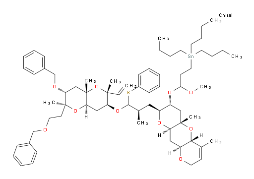 (3-(((2S,3R,4aS,5aR,9aS,10aR)-2-((2R)-3-(((2R,3S,4aR,6S,7R,8aS)-7-(benzyloxy)-6-(2-(benzyloxy)ethyl)-2,6,8a-trimethyl-2-vinyloctahydropyrano[3,2-b]pyran-3-yl)oxy)-2-methyl-3-(phenylthio)propyl)-4a,6-dimethyl-3,4,4a,5a,8,9a,10,10a-octahydro-2H-dipyrano[3,2-b:2',3'-e]pyran-3-yl)oxy)-3-methoxypropyl)tributylstannane