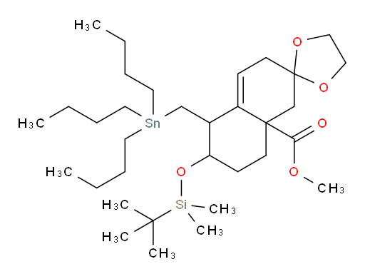 methyl 6'-((tert-butyldimethylsilyl)oxy)-5'-((tributylstannyl)methyl)-3',5',6',7',8',8a'-hexahydro-1'H-spiro[[1,3]dioxolane-2,2'-naphthalene]-8a'-carboxylate