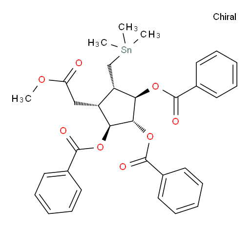 (1R,2R,3S,4R,5S)-4-(2-methoxy-2-oxoethyl)-5-((trimethylstannyl)methyl)cyclopentane-1,2,3-triyl tribenzoate