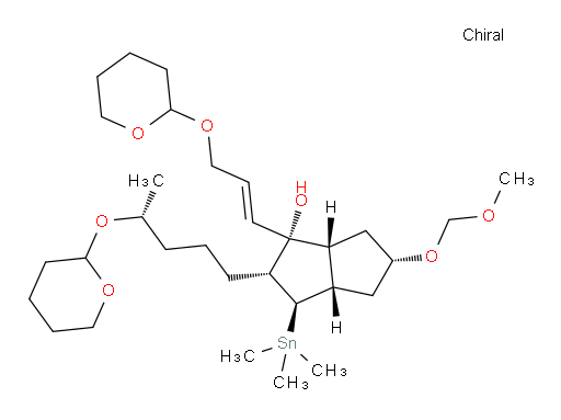 (1R,2R,3R,3aS,5S,6aR)-5-(methoxymethoxy)-2-((4R)-4-((tetrahydro-2H-pyran-2-yl)oxy)pentyl)-1-((E)-3-((tetrahydro-2H-pyran-2-yl)oxy)prop-1-en-1-yl)-3-(trimethylstannyl)octahydropentalen-1-ol