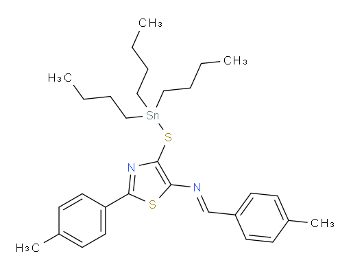 (E)-N-(4-methylbenzylidene)-2-(p-tolyl)-4-((tributylstannyl)thio)thiazol-5-amine