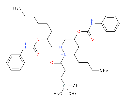 (2-(3-(trimethylstannyl)propanoyl)hydrazine-1,1-diyl)bis(octane-2,1-diyl) bis(phenylcarbamate)