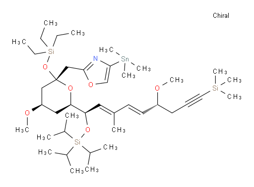2-(((2R,4R,6R)-4-methoxy-6-((1R,2E,4E,6R)-6-methoxy-3-methyl-1-((triisopropylsilyl)oxy)-9-(trimethylsilyl)nona-2,4-dien-8-yn-1-yl)-2-((triethylsilyl)oxy)tetrahydro-2H-pyran-2-yl)methyl)-4-(trimethylstannyl)oxazole