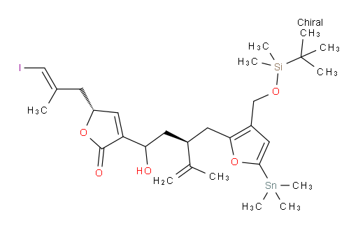 (5R)-3-((3S)-3-((3-(((tert-butyldimethylsilyl)oxy)methyl)-5-(trimethylstannyl)furan-2-yl)methyl)-1-hydroxy-4-methylpent-4-en-1-yl)-5-((E)-3-iodo-2-methylallyl)furan-2(5H)-one