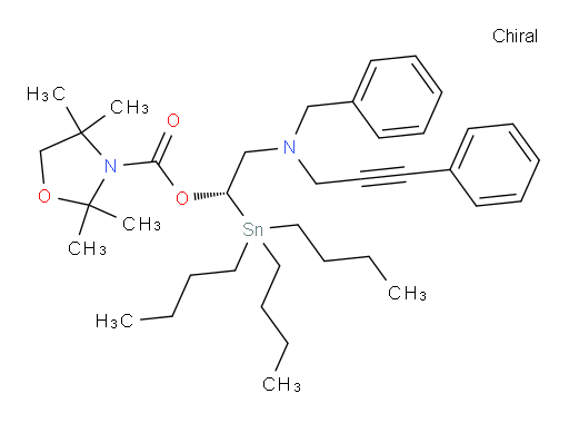(S)-2-(benzyl(3-phenylprop-2-yn-1-yl)amino)-1-(tributylstannyl)ethyl 2,2,4,4-tetramethyloxazolidine-3-carboxylate