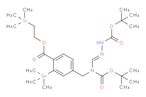 (E)-tert-butyl 2-(((tert-butoxycarbonyl)(4-((2-(trimethylsilyl)ethoxy)carbonyl)-3-(trimethylstannyl)benzyl)amino)methylene)hydrazinecarboxylate