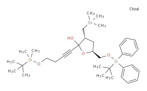 (3R,5S)-2-(4-((tert-butyldimethylsilyl)oxy)but-1-yn-1-yl)-5-(((tert-butyldiphenylsilyl)oxy)methyl)-3-((trimethylstannyl)methyl)tetrahydrofuran-2-ol