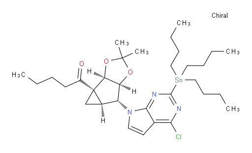 1-((3aR,3bS,4aS,5R,5aS)-5-(4-chloro-2-(tributylstannyl)-7H-pyrrolo[2,3-d]pyrimidin-7-yl)-2,2-dimethylhexahydrocyclopropa[3,4]cyclopenta[1,2-d][1,3]dioxol-3b-yl)pentan-1-one