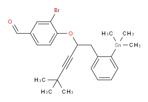 3-bromo-4-((5,5-dimethyl-1-(2-(trimethylstannyl)phenyl)hex-3-yn-2-yl)oxy)benzaldehyde