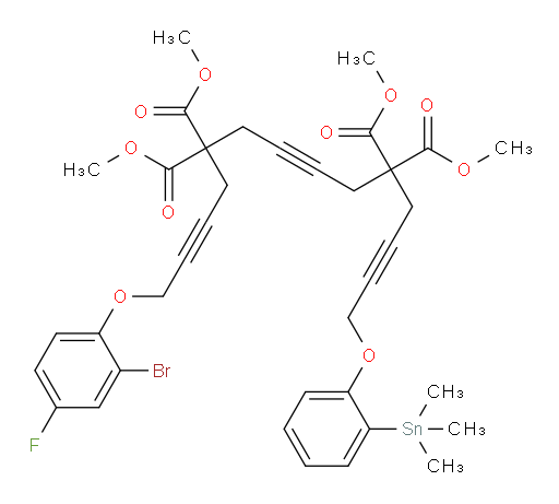 tetramethyl 1-(2-bromo-4-fluorophenoxy)-14-(2-(trimethylstannyl)phenoxy)tetradeca-2,7,12-triyne-5,5,10,10-tetracarboxylate