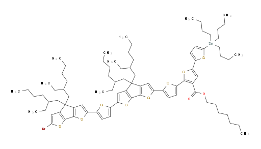 heptyl 5-(6-(5-(6-bromo-4,4-bis(2-ethylhexyl)-4H-cyclopenta[1,2-b:5,4-b']dithiophen-2-yl)thiophen-2-yl)-4,4-bis(2-ethylhexyl)-4H-cyclopenta[1,2-b:5,4-b']dithiophen-2-yl)-5''-(tributylstannyl)-[2,2':5',2''-terthiophene]-3'-carboxylate