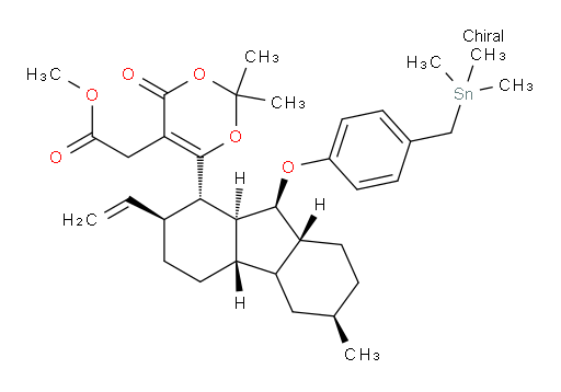 methyl 2-(2,2-dimethyl-6-((1S,2S,4aS,6R,8aR,9S,9aS)-6-methyl-9-(4-((trimethylstannyl)methyl)phenoxy)-2-vinyldodecahydro-1H-fluoren-1-yl)-4-oxo-4H-1,3-dioxin-5-yl)acetate