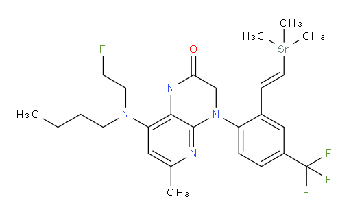 (E)-8-(butyl(2-fluoroethyl)amino)-6-methyl-4-(4-(trifluoromethyl)-2-(2-(trimethylstannyl)vinyl)phenyl)-3,4-dihydropyrido[2,3-b]pyrazin-2(1H)-one