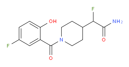 2-fluoro-2-(1-(5-fluoro-2-hydroxybenzoyl)piperidin-4-yl)acetamide