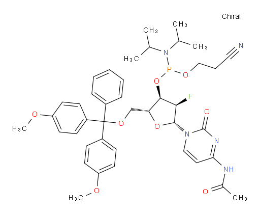 Cytidine, N-acetyl-5′-O-[bis(4-methoxyphenyl)phenylmethyl]-2′-deoxy-2′-fluoro-, 3′-[2-cyanoethyl N,N-bis(1-methylethyl)phosphoramidite]