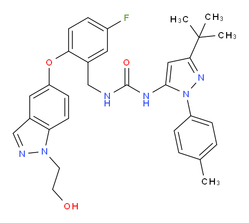 3-[3-tert-butyl-1-(4-methylphenyl)-1H-pyrazol-5-yl]-1-[(5-fluoro-2-{[1-(2-hydroxyethyl)-1H-indazol-5-yl]oxy}phenyl)methyl]urea