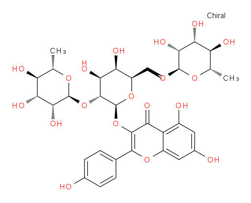 mauritianin;3-[6-O-[2-O-(6-Deoxy-L-mannopyranos-1α-yl)-6-deoxy-L-mannopyranos-1α-yl]-β-D-galactopyranosyloxy]-5,7-dihydroxy-2-(4-hydroxyphenyl)-4H-1-benzopyran-4-one