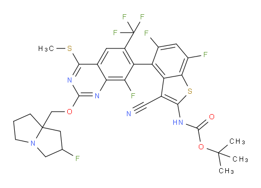 tert-butyl (3-cyano-5,7-difluoro-4-(8-fluoro-2-((2-fluorohexahydro-1H-pyrrolizin-7a-yl)methoxy)-4-(methylthio)-6-(trifluoromethyl)quinazolin-7-yl)benzo[b]thiophen-2-yl)carbamate