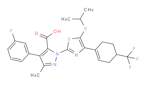 4-(3-Fluorophenyl)-3-methyl-1-[5-[(1-methylethyl)thio]-4-[4-(trifluoromethyl)-1-cyclohexen-1-yl]-2-thiazolyl]-1H-pyrazole-5-carboxylic acid (ACI)