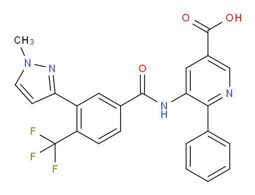 3-Pyridinecarboxylic acid, 5-[[3-(1-methyl-1H-pyrazol-3-yl)-4-(trifluoromethyl)benzoyl]amino]-6-phenyl- (ACI)