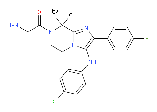 2-Amino-1-[3-[(4-chlorophenyl)amino]-2-(4-fluorophenyl)-5,6-dihydro-8,8-dimethylimidazo[1,2-a]pyrazin-7(8H)-yl]ethanone (ACI)