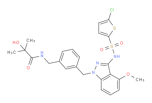 N-[[3-[[3-[[(5-Chloro-2-thienyl)sulfonyl]amino]-4-methoxy-1H-indazol-1-yl]methyl]phenyl]methyl]-2-hydroxy-2-methylpropanamide (ACI)