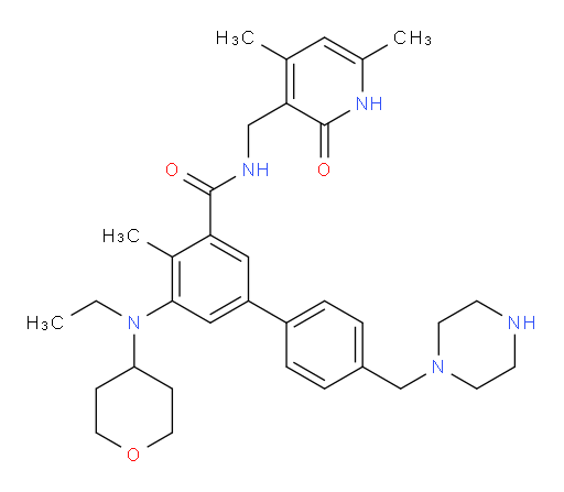 N-[(1,2-Dihydro-4,6-dimethyl-2-oxo-3-pyridinyl)methyl]-5-[ethyl(tetrahydro-2H-pyran-4-yl)amino]-4-methyl-4′-(1-piperazinylmethyl)[1,1′-biphenyl]-3-carboxamide (ACI)