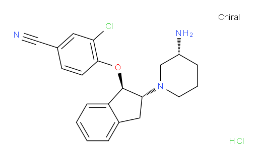Benzonitrile, 4-[[(1R,2R)-2-[(3R)-3-amino-1-piperidinyl]-2,3-dihydro-1H-inden-1-yl]oxy]-3-chloro-, hydrochloride (1:2) (ACI)