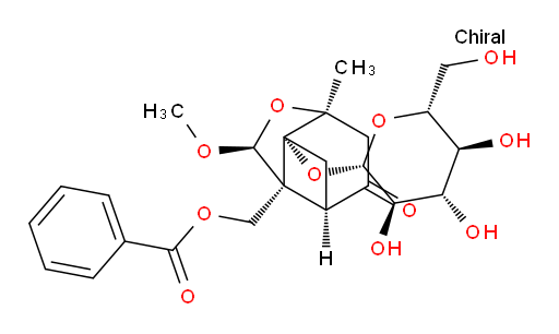 (1R,3R,6S,8S,9S)-9-[(Benzoyloxy)methyl]-1-(β-D-glucopyranosyloxy)-8-methoxy-6-methyl-7-oxatricyclo[4.3.0.03,9]nonan-4-one (ACI)
