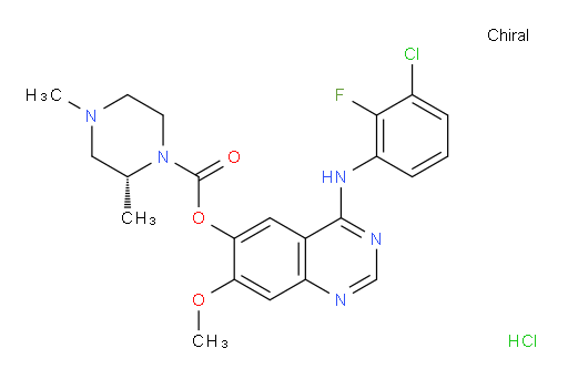 1-Piperazinecarboxylic acid, 2,4-dimethyl-, 4-[(3-chloro-2-fluorophenyl)amino]-7-methoxy-6-quinazolinyl ester, hydrochloride (1:1), (2R)- (ACI)