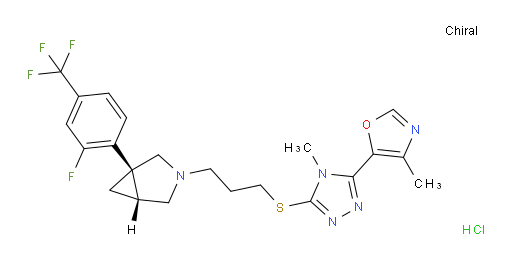 3-Azabicyclo[3.1.0]hexane, 1-[2-fluoro-4-(trifluoromethyl)phenyl]-3-[3-[[4-methyl-5-(4-methyl-5-oxazolyl)-4H-1,2,4-triazol-3-yl]thio]propyl]-, hydrochloride (1:1), (1S,5R)- (ACI)
