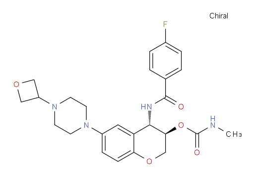 N-[(3R,4S)-3,4-Dihydro-3-[[(methylamino)carbonyl]oxy]-6-[4-(3-oxetanyl)-1-piperazinyl]-2H-1-benzopyran-4-yl]-4-fluorobenzamide (ACI)