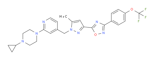 1-Cyclopropyl-4-[4-[[5-methyl-3-[3-[4-(trifluoromethoxy)phenyl]-1,2,4-oxadiazol-5-yl]-1H-pyrazol-1-yl]methyl]-2-pyridinyl]piperazine (ACI)