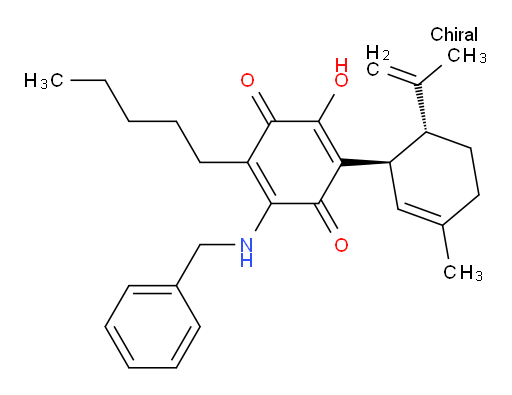 2-Hydroxy-3-[(1R,6R)-3-methyl-6-(1-methylethenyl)-2-cyclohexen-1-yl]-6-pentyl-5-[(phenylmethyl)amino]-2,5-cyclohexadiene-1,4-dione (ACI)